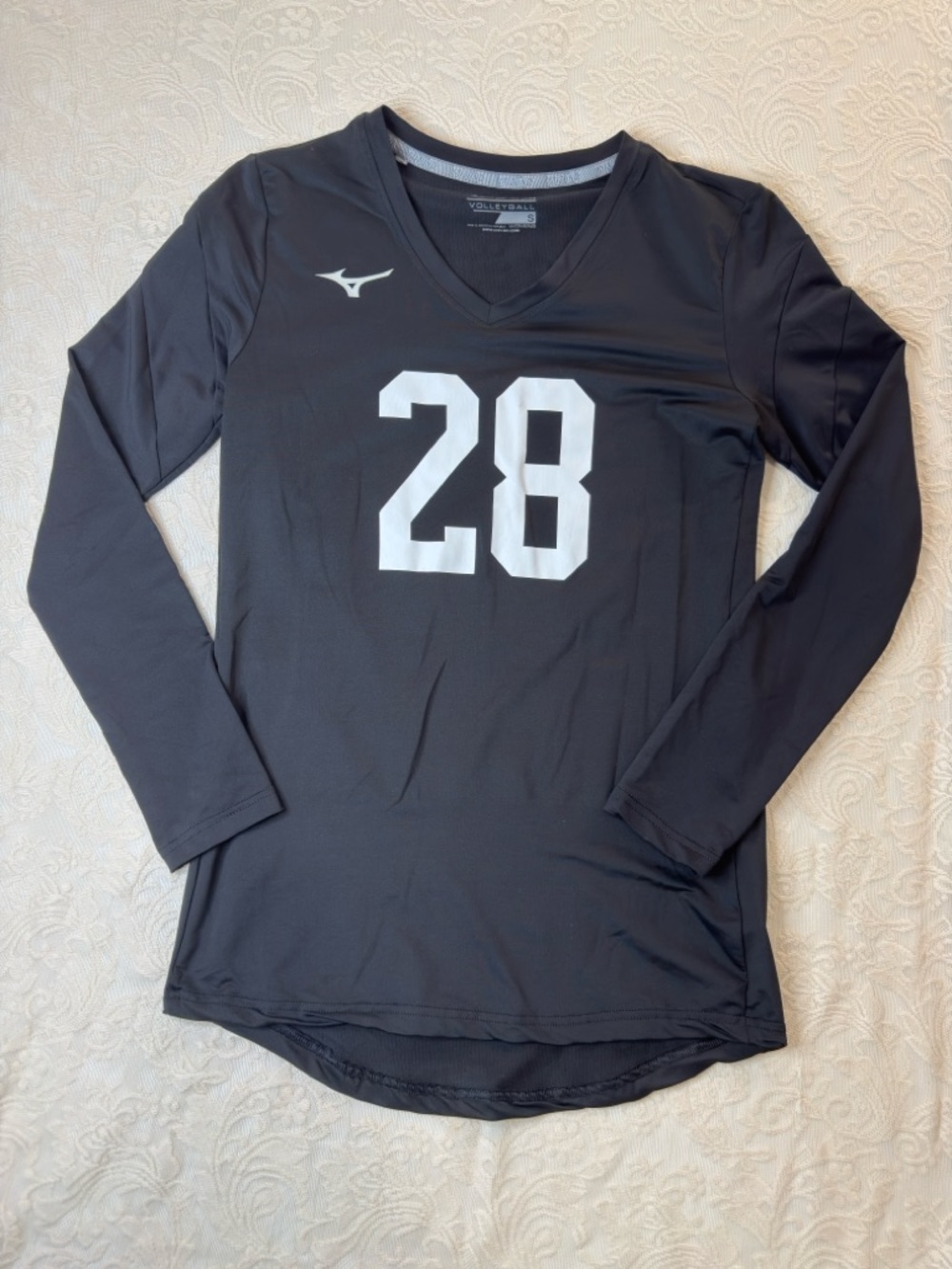 Mizuno Black Long Sleeve Volleyball Top with White Number 28